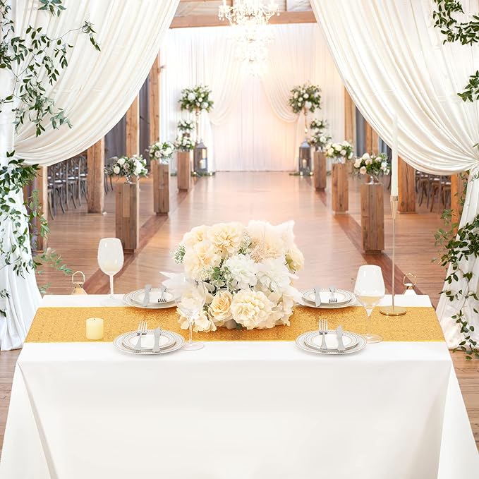 Gold Table Runners 10 Pieces 12x72 Inch Glitter Dining Table Runner Sequin Table Cover Runners for Party Wedding Birthday Bridal Shower Decorations