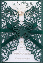 Emerald Green Wedding Invitations with Envelopes and Rsvp Cards, Blank Inner Cards, Ribbons, for Wedding Baby Shower Quinceañera Party Invitations 50 Sets