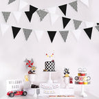 32Ft Black Party Decorations Black Buffalo Plaid Checkered White Triangle Flag Gingham Pennant Bunting Fabric Garland for Racing Car Party BBQ Birthday Wedding Carnival Picnic Outdoor Home Decor