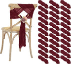 50 PCS Cheesecloth Chair Sashes Bows Wedding Aisle Decorations Chair Ribbon Ties Back Sash for Wedding Party Events Banquet Chair Cover Decoration (Burgundy)
