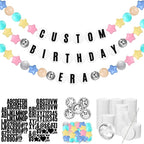 Giant Friendship Bracelet Garland Kit, DIY Birthday Banner with Letters Ball Jumbo Customizable Friendship Bracelet Decor for Halloween Christmas Wedding Party(Macaron Green, Gray, Khaki)