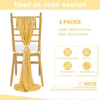 Sequin Table Runners 5 Pieces Gold Table Runners 12x72 Inch Glitter Dining Table Cover for Party Wedding Birthday Reception Banquet Decoration Spring Party Chair Sashes