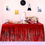 4 Pack 29x108 Inch Metallic Foil Fringe Tinsel Table Skirts for Rectangle Tables Streamer Backdrop for Wedding, Birthday, Parade Floats, Christmas, Halloween Party Decoration(Red)