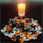 HappyFiller Halloween Decoration Acrylic Gems Fake Crystal Cubes Jewels Rocks for Vase Fillers, Centerpieces,Party Decor Ice Stones Table Scatter,Orange,Black and White,14 OZ