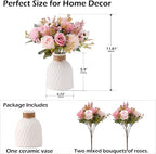 Epicpetal Fake Flowers in Vase, Artificial Pink Flowers in Vase for Decoration Faux Flowers Fake Floral for Home Decor Indoor Dining Table Centerpiece (Pink)