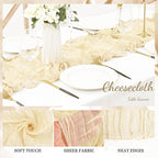 10FT 12 Pack Beige Cheesecloth Table Runner 20 x 120 Inch Long Rustic Gauze Fabric Cheese Cloth Table Runner for Wedding Bridal Baby Shower Table Decorations Boho Sheer Birthday Party Table Decor