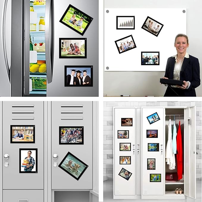Magnetic Picture Frames with Black Border(5"X7",10 Pack),Magnet Photo Pockets/Holder, Decorations for Home/Office/School/Classroom/Party/Lockers/Fridge