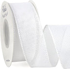 Ribbli White Burlap Wired Ribbon,1-1/2 Inch x 10 Yard,Cross Royal Burlap Wired Edge Ribbon for Big Bow,Wreath,Tree Decoration,Outdoor Decoration