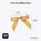 Juvale Satin Twist Tie Bows - Gold Twist Tie Bow Accents - Mini Ribbons for Crafts & Treat Bag Decor - 100 Pack, 3 x 2.5 in, 5.7 in Bands