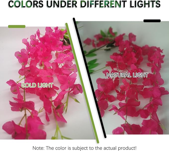 24 Pack Fuchsia Wisteria Hanging Flowers Garland, 3.77 Feet Artificial Flower Vines, Fake Wisteria, Artificial Vines Hanging Garland for Backdrop Outdoor Yard Garden Decor