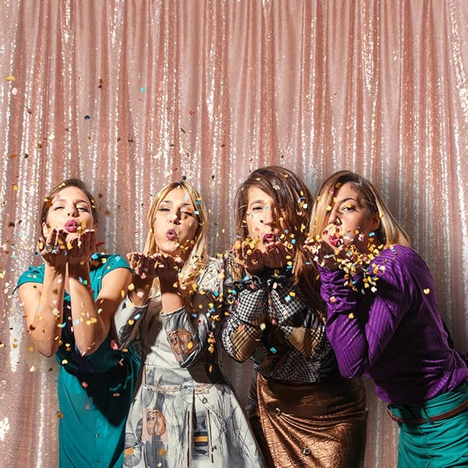 SquarePie Sequin Backdrop Non-Transparent Background Sparkly Curtain for Wedding Party 8FT x 8FT Rose Gold