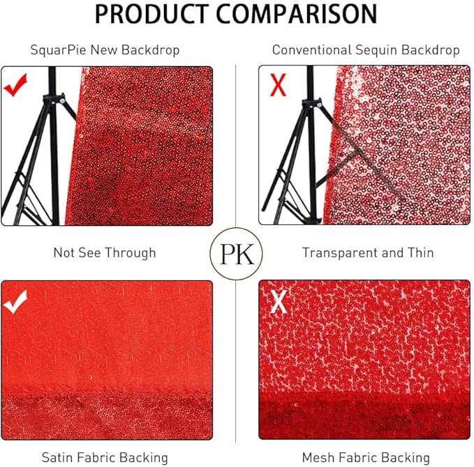 SquarePie Sequin Backdrop Curtain Non-Transparent Sparkly Background for Christmas Wedding Party 2FT x 8FT Red 2 Panel