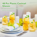 mwellewm 48 Pcs Plastic Wine Glasses Disposable Ribbed Cocktail Cups Set 9 OZ Stemless Champagne Flutes 12 OZ Origami Shatterproof Reusable Clear Party Cup for Wedding Home Office Bar Drinking