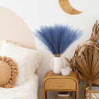 50pcs Faux Pampas Grass, 21.6" Short Artificial Pompous Grass Floral Fake Pompas Grass Branches Vase Filler Flower Arrangement for Home Wedding Boho Decor, Blue