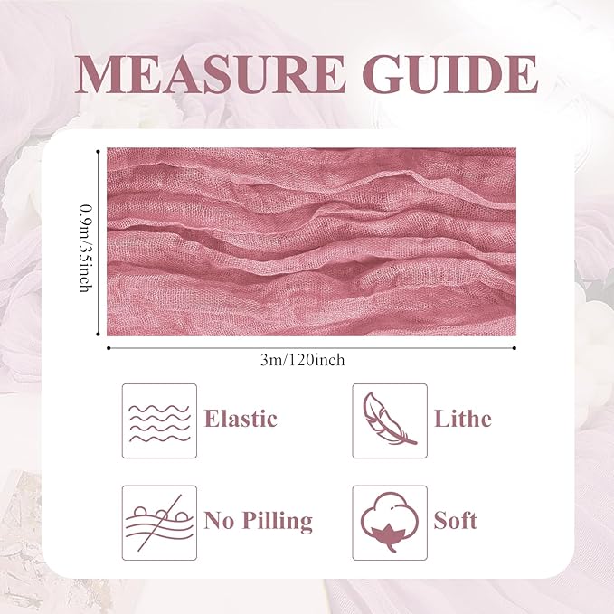 Asee'm 2pcs Cheesecloth Table Runner 120 Inches Dusty Rose Boho Gauze Cheese Cloth Runner 10FT Rustic Sheer Table Runners for Summer Wedding Baby Shower Holiday Party Decoration