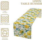 Lemon Table Runner,Watercolor Fruit Green Leaves Spring Summer Table Cloth Kitchen Dining Table Home Party Decoration 13x120 Inch