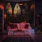 QGHOT Halloween Tapestry Wall Hanging Horror Castle Window Tapestry Gothic Spooky Backdrop Vampire Medieval Tapestries for Bedroom Living Room Dorm Wall Art Decor (104"x78.7")