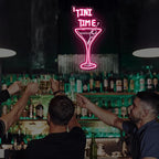 Tini Time LED Neon Sign, Martini Neon Sign for Bars, Elegant Cocktail Glass Neon, Martini Cocktail Bar Wall Decor, Bar Wall Art, Pub neon, 16.5"x8.7", Pink