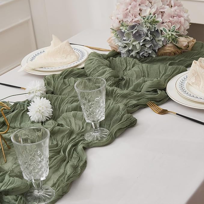 Sage Green 1 Pack Cheesecloth Table Runner 120 Inch 10 FT Boho Rustic Gauze for Wedding Baby Shower Party Farmhouse Summer Home Decor Washable