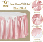 fani 6 Pack 108 Inch Rose Gold Round Tablecloth - Premium Silky Satin Tablecloth Overlay Smooth Fabric Table Cover Linens, Table Decoration for Wedding Party Banquet Events Restaurant Kitchen Dining