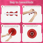 20 Pcs Rose Red Hanging Paper Fan, Hanging Honeycomb Round Paper Fans for Weddings, Birthdays, Easter, Baby Showers, Classroom, Events Ceiling Party Supplies Decorations