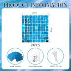 24PCS Lake Blue Shimmer Wall Backdrop, Square Sequin Backdrops Panel, Glitter Wall Background for Birthdays, Weddings, Graduation, Engagements, Disco Bachelorette Party Decoration (4FTx6FT)