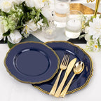 Hioasis 60pcs Blue Plastic Plates - Blue and Gold Disposable Dinnerware with Gold Rim, Heavy-duty, 10.25 inch, Dinner Plates for Party & Wedding