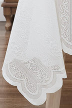 LinenZone Lace Round Tablecloth with Elegant Scalloped Bottom for Any Special Event Such as Wedding, Birthday Party, Baby Shower, Anniversary. Sits 6 to 8 People. (Linda 90 Round, Ivory)