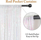ShinyBeauty 2PCS 4x7FT Iridescent White Sequin Backdrops| Sparkle Photo Background for Parties & Events | Elegant & Durable Shimmer Backdrop Curtain Panels