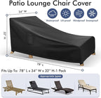 Chaise Lounge Covers Outdoor Waterproof, Heavy Duty Patio Furniture Covers, Fits up to 78L x 34W x 32H inches, 1 Pack, Black