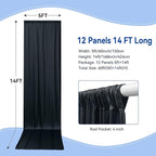 60×14ft Wrinkle Free Black Backdrop Curtain for Parties Wedding,12 Panels 5×14ft Height Soft Silky Polyester Photo Backdrop Drapes for Birthday Graduation Photography Stage Event Background Cloth