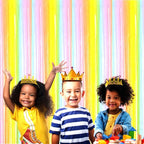 4 Pack Macaron Rainbow Foil Fringe Curtain Backdrop, 3.28Ftx8.2Ft Colorful Foil Fringe Streamers Curtains for Party, Photo Booth Props, Birthday, 2022 Graduation Decoration Supplies