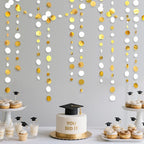 46 Feet White and Gold Circle Dots Garland Hanging Paper Polka Dots Streamer for Birthday Bachelorette Engagement Anniversary Wedding Baby Bridal Shower Christmas Holiday Party Decorations Supplies
