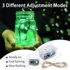 50 Pack Green Fairy Lights 7Ft 20 LED Twinkle String Lights 3 Modes Battery Operated Waterproof Firefly Starry for Mason Jar Party Wedding Christmas Valentines Day Table Centerpieces
