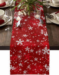 Christmas Snowflakes Cotton Linen Table Runner for Dining Kitchen, Red Xmas Winter Snow Wedding Outdoor Party Tablerunners Decoration, New Year Dresser Scarf Coffee Tablecloth Runners 13x48 Inches