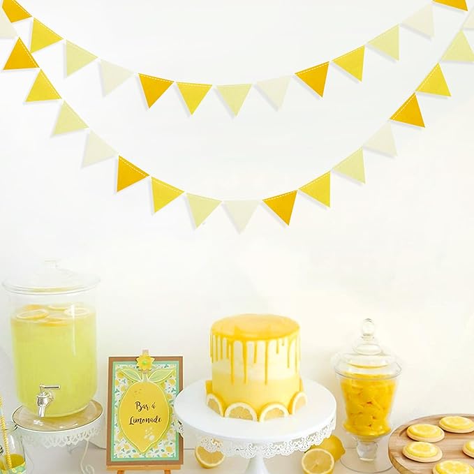 Yellow Party Decorations Ombre Yellow Felt Hanging Triangle Mini Bunting Pennant Banner Flag for Birthday Wedding Baby Shower Bridal Shower Engagement Lemon Bee Sunflower Party Classroom Nursery Decor