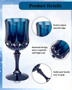 Ciaell 24PCS Blue Plastic Wine Glasses - 7 Oz Plastic Goblets for Party - Blue Vintage Drinking Glasses - Disposable Water Goblets Set for Wedding, Bar, Wine, Beer, Juice, Cocktail & Halloween