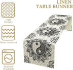 Yin Yang Table Runner, Bohemian Mandala Vintage Black White Traditional Oriental Floral Print Table Runner for Home Kitchen Dining Table Wedding Party Decor, 13x108inch