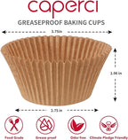 Caperci 150pcs Jumbo Muffin Liners for Baking - Natural Large Cupcake Liners, Unbleached Greaseproof Paper, Cupcake Wrappers for Party, Wedding, Birthday, Christmas
