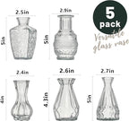 Glass Bud Vase Set of 5 Pcs Small Minimalist Vases for Flowers, Vintage Rustic Home Decor for Table Centerpiece Wedding Party, Modern Clear Aromatherapy Bottle for Living Room Bedroom