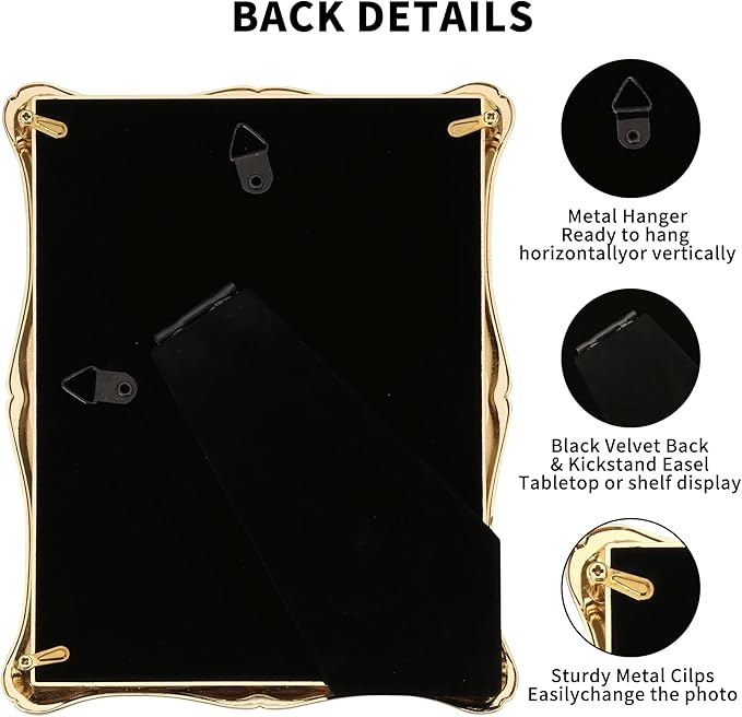 4 x 6'' Premium Alloy Gold Photo Frame - High-End Décor Picture Frames 6x4'' with Velvet Backing,Hi End Décor Metal Frames