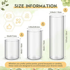 Nuogo 12 Pcs Plastic Cylinder Vases Tall Clear Flower Vases for Centerpieces Hurricane Candle Holder for Home Wedding Office Party Formal Dinners Decorations (4''/6''/8'')
