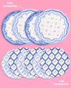 xo, Fetti Blue Coastal Paper Plates | 32 pcs, 2 sizes | Nautical Bachelorette Decorations, Seaside Dinner Party Setting, Beach Birthday Decor, Floral Tablescape
