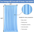 50 ft x 10 ft Wrinkle Free Blue Backdrop Curtain Panels, Polyester Photography Backdrop Drapes, Wedding Party Home Decoration Supplies
