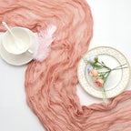 12 Pack Peach Cheesecloth Table Runner 10ft Boho Gauze Fabric Cheese Cloth Table Runner 35 x 120 Inch Rustic Sheer Runner for Romantic Wedding Decor Baby Shower Party Table Centerpiece Decoration