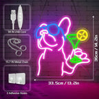 French Bulldog Drinking Cocktail Neon Sign,Bulldog Cocktail Bar Led Neon Signs for Wall Decor,Funny Dog Neon Light Up Sign,Neon Bar Signs for Bedroom Man Cave Party,French Bulldog Gifts