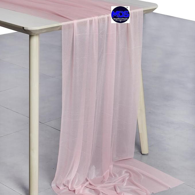 MDS 5 Pack 10ft Chiffon Table Runner 29 x 120 Inches Sheer Wedding Runner Romantic Rustic Table Runner for Wedding Decorations, Birthday Parties, Bridal Shower Party Arch Decor - Blush Pink