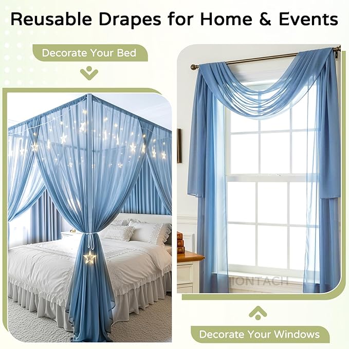 Wedding Arch Draping Fabric 29" x 19Ft Sheer Drapes for Backdrop Wedding Ceremony Reception Ceiling Decor Curtain Baby Bridal Shower Decoration (Dusty Blue, 3 Panels)