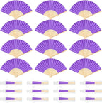 12 Pieces Purple Hand Held Bamboo Folding Fans Paper Fans Handheld for Women Foldable Girls Wedding DIY Decoration Church Home Party Favors Summer