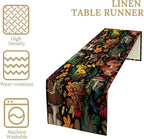 Nature Mushroom Table Runner,Retro Boho Floral Botanical Plant Forest Pattern Print Tablecloth Burlap for Hotel Indoors Outdoor Dining Room Kitchen Holiday Party, 13x36in